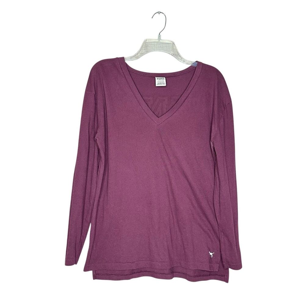 Victoria’s Secret Pink V-neck Long Sleeve Shirt Small Burgundy Top
